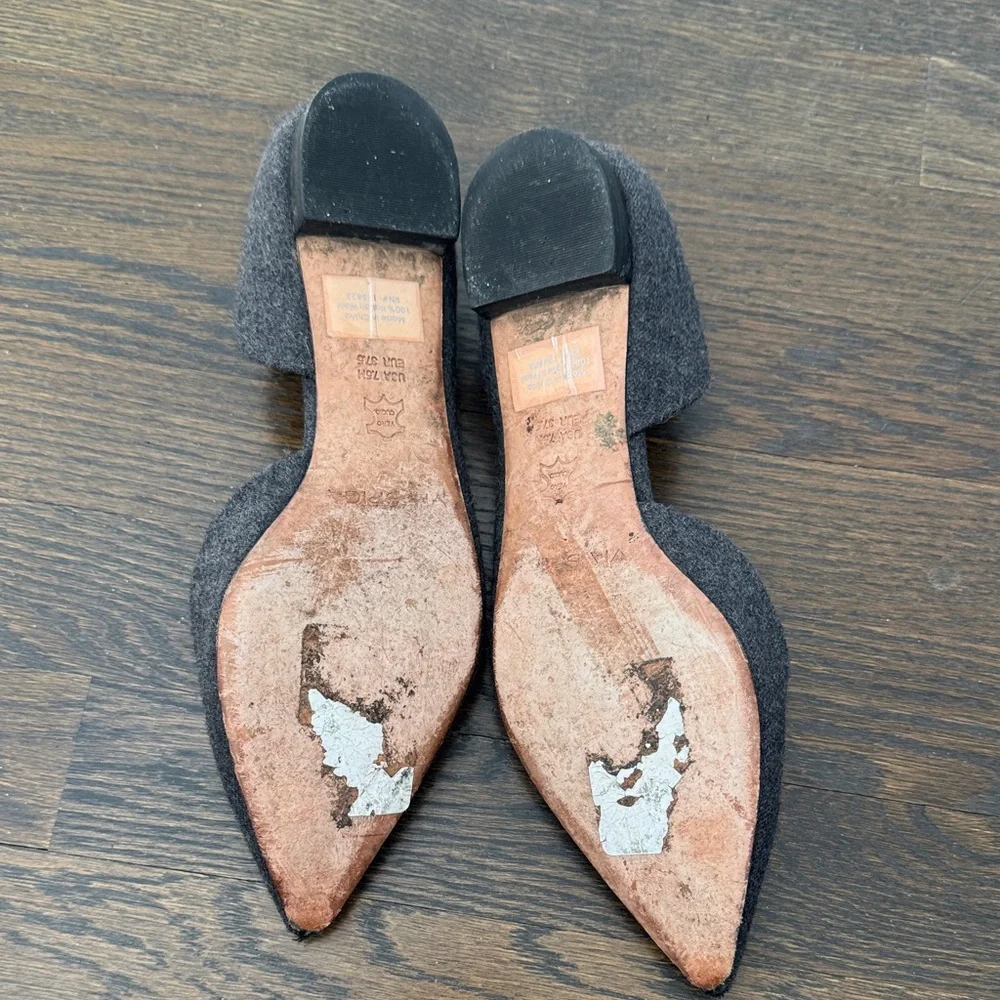 Via Spiga Charcoal D’Orsay Flats Pointed Toe Wool Felt Ballet Shoes Size 7.5